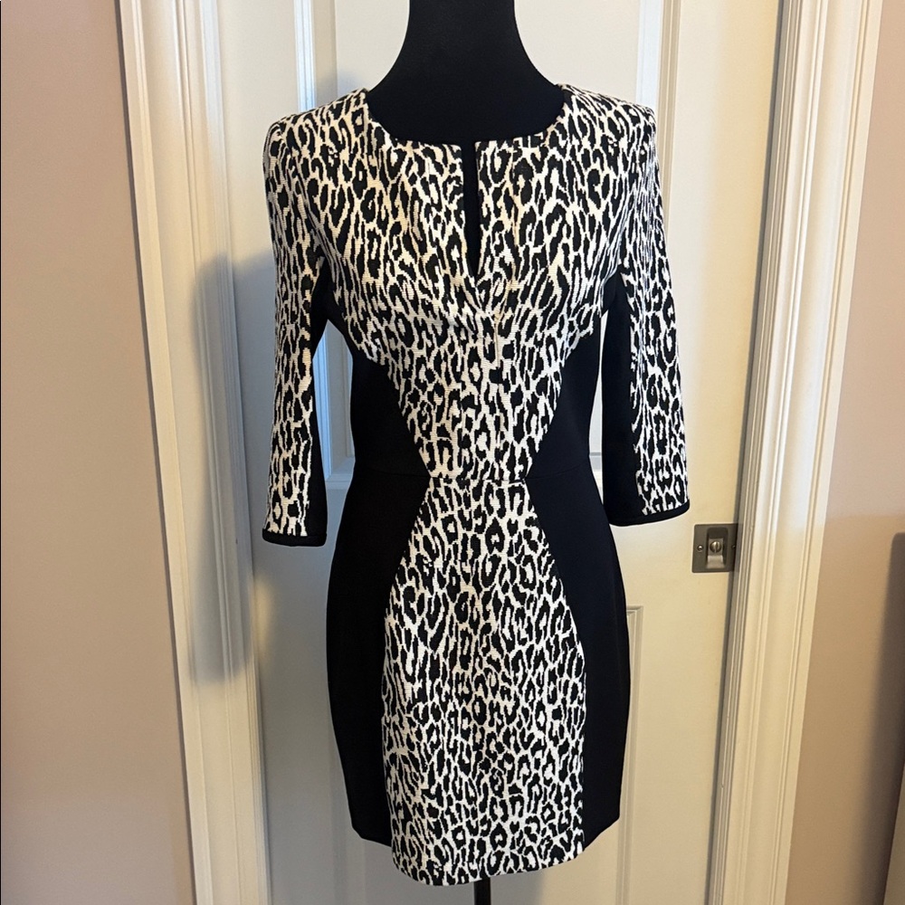 Black Halo Elegant Black and White Animal Print Dress Size 6